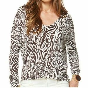 Lilly Pulitzer Brown Zebra V-Neck Sweater Size Small Preppy Y2K‎ Animal Print